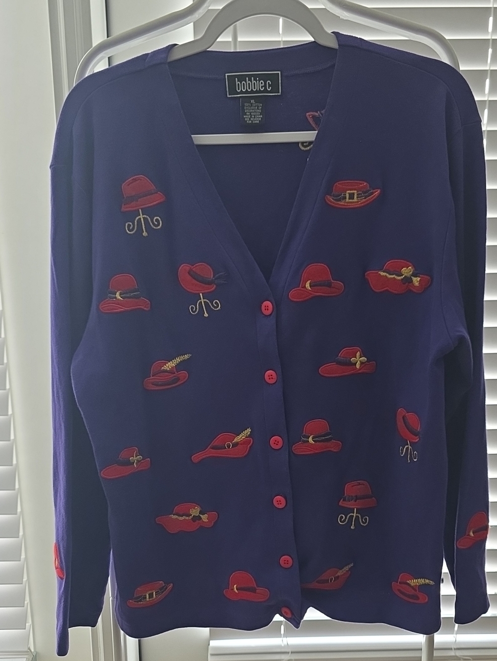 Vintage Bobbie C Novelty Purple Button-Front Cardigan Sweater XL